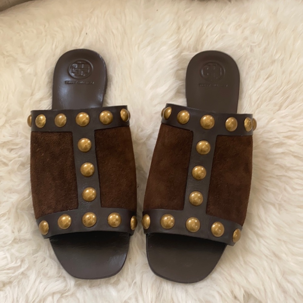 Tory Burch Brown *Never worn* suede Slides 6.5